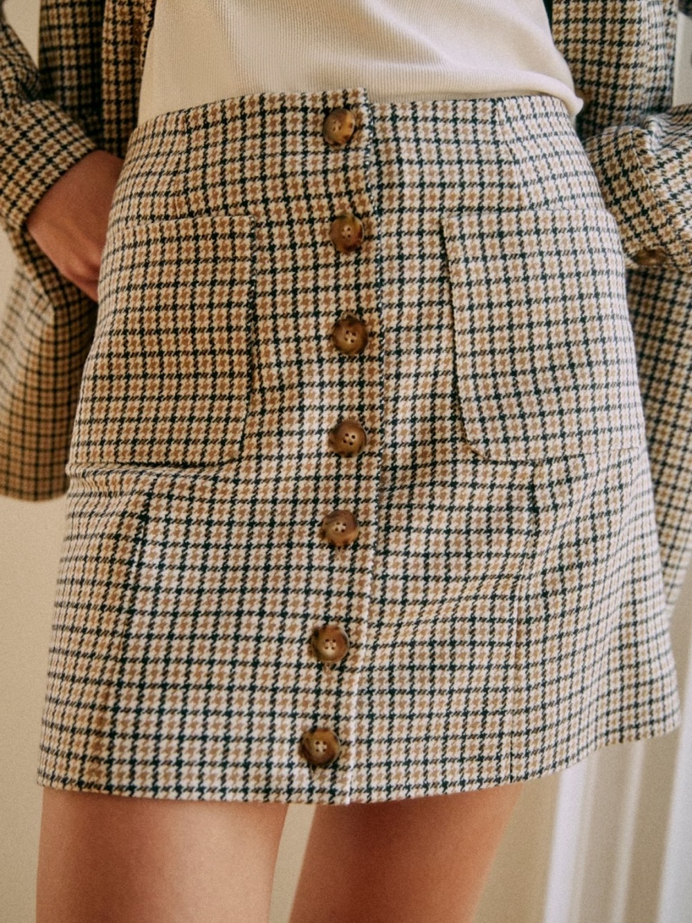 Sezane Nehir Mini Skirt in Navy Ochre Houndstooth - Picture 9 of 12